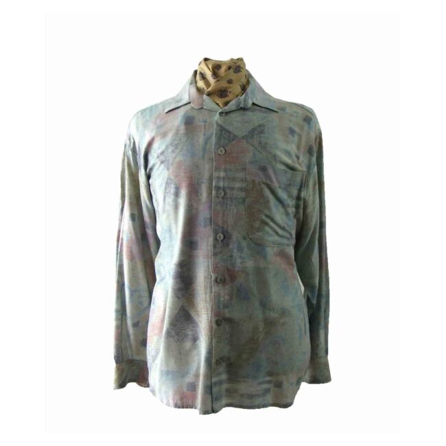 80s Green Abstract Print Shirt - L