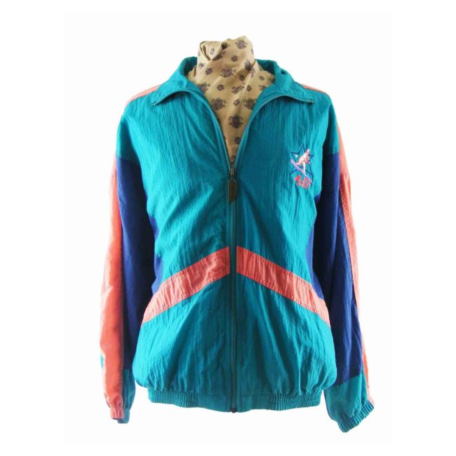 80s Green With Orange Chevron shell suit top - XXL