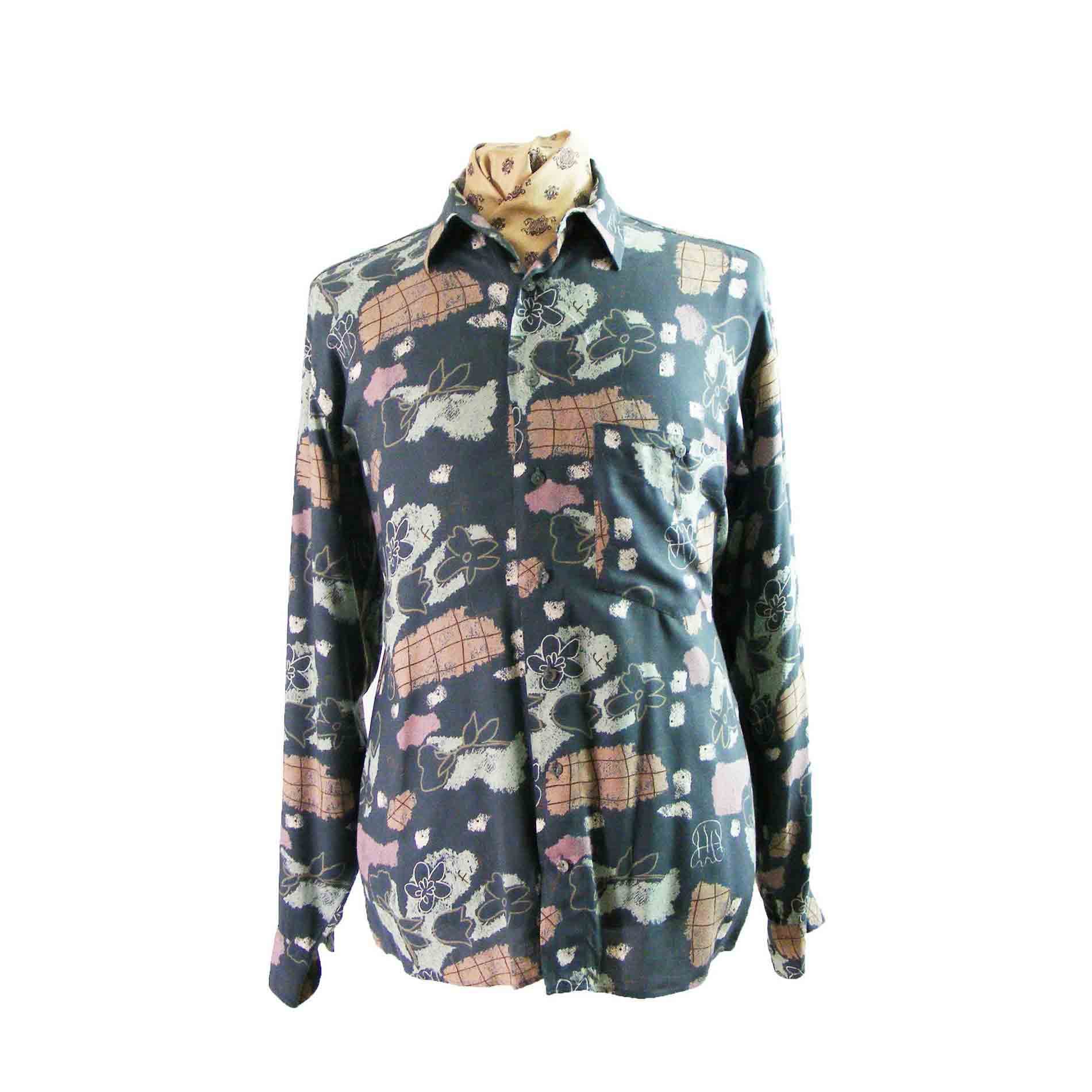 vintage blue print mens shirt with grey details … /XL