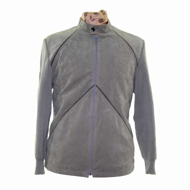 80s Green Suede Mens Zip Cardigan - M