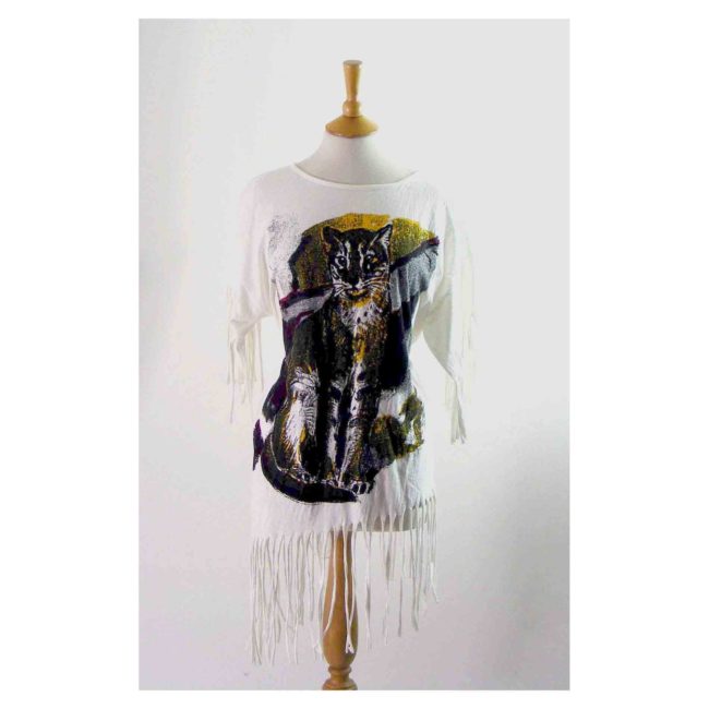 80s Leopard Print Fringed Tee Shirt - 16