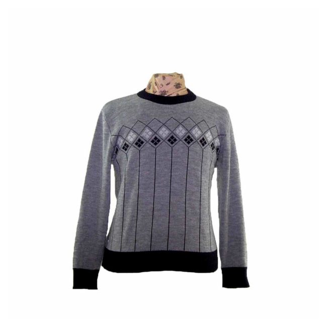 80s Mens Grey Jaquard Sweater - L