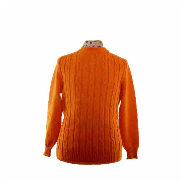80s Mens Orange Wool Cable Knit Sweater - M