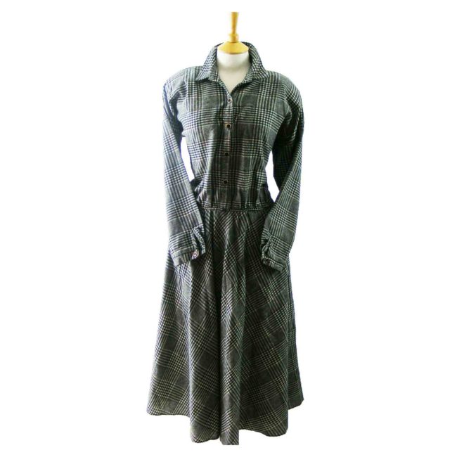 80s Multicolored Tartan Check Wool Dress