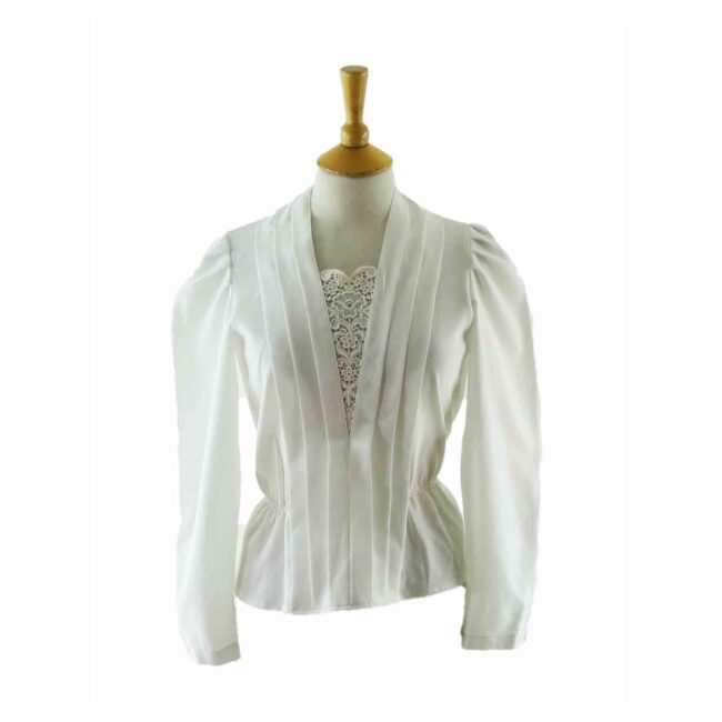 80s Pleated White Top - 10
