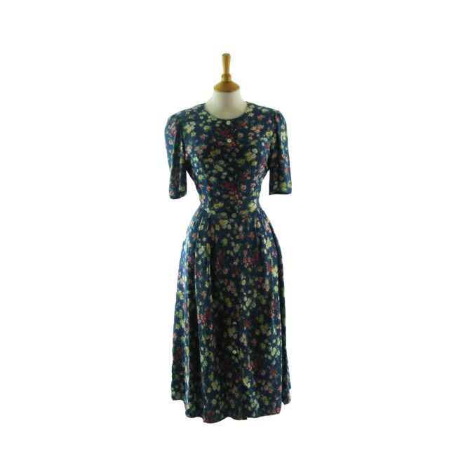 80s Pure Silk Floral Print Maxi Dress - 12