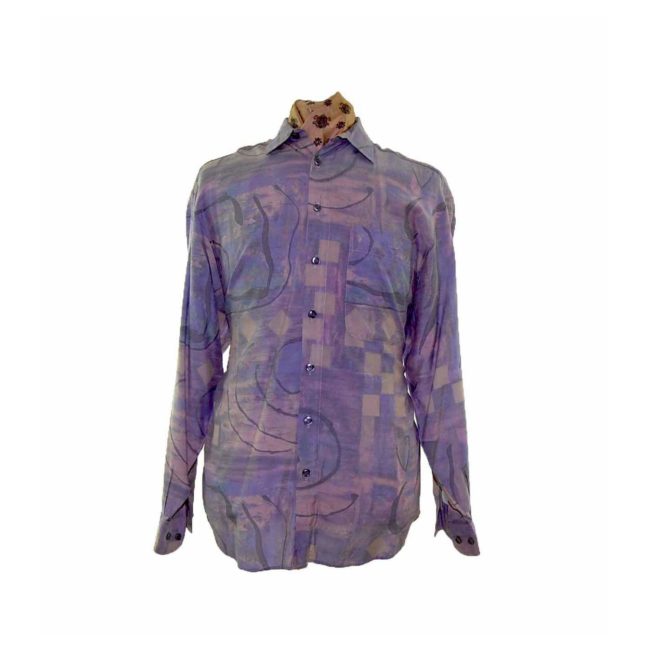 80s Purple Patterned Long Sleeve Shirt