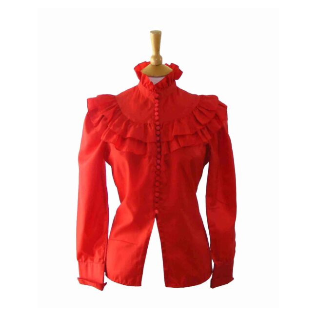 80s Red Jewel Neck Line Blouse - UK 12
