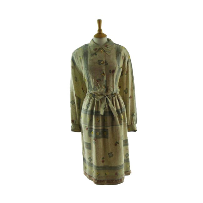 80s Silk Floral Print Dress