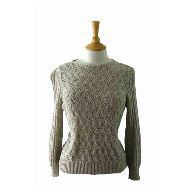 80s Sparkly Beige Crotchet Top - 10