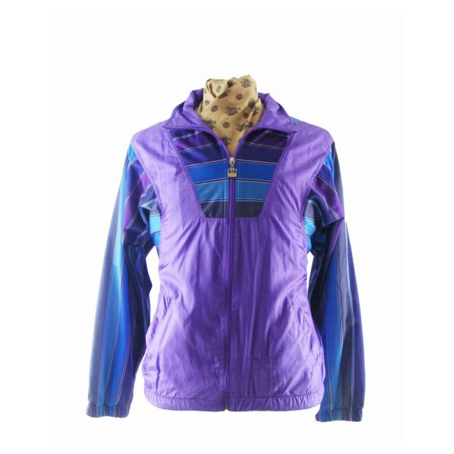 80s Striped Purple Shell Suit Top - M