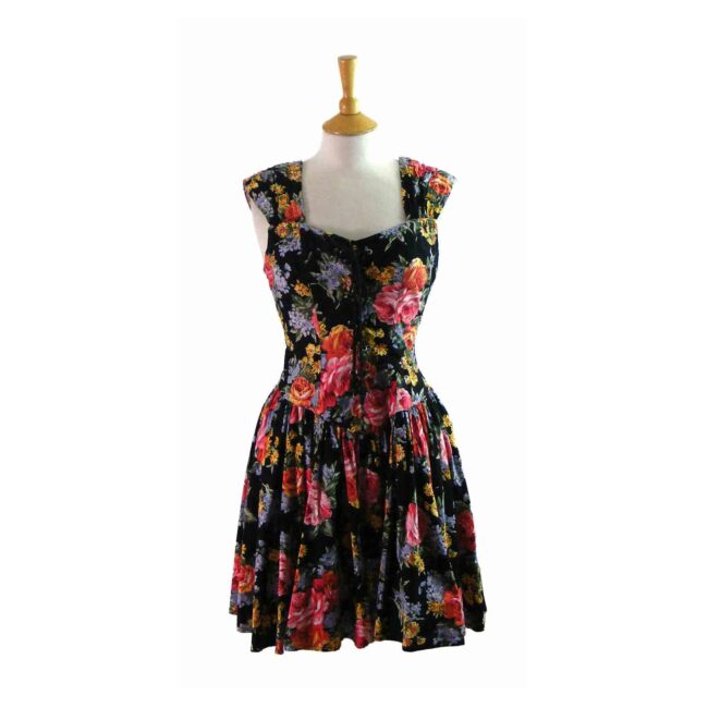 80s Style Bold Floral Print Sundress - 8