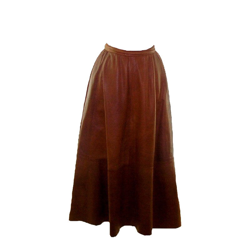 80s Tan Leather Skirt - UK 10 - Blue 17 Vintage Clothing