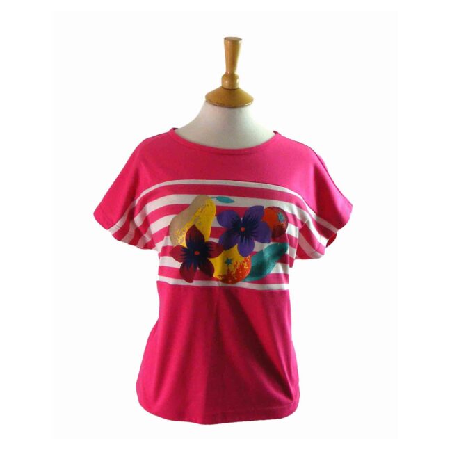 80s Tropical Print Tee Shirt - 12
