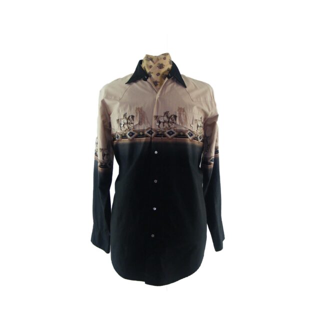 80s Western Shirt With Horse Print - L