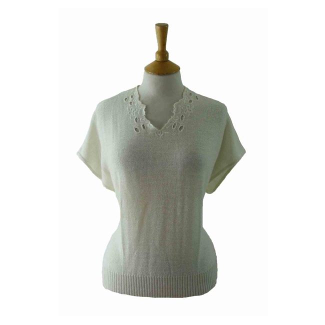 80s White Embroidered Top - 12