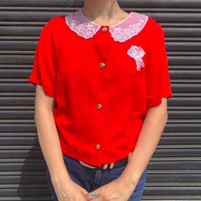 80s Womens Lace Collar Shirt