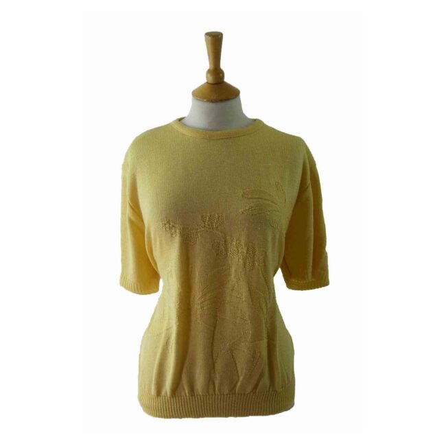 80s Yellow Floral Print Top - 14