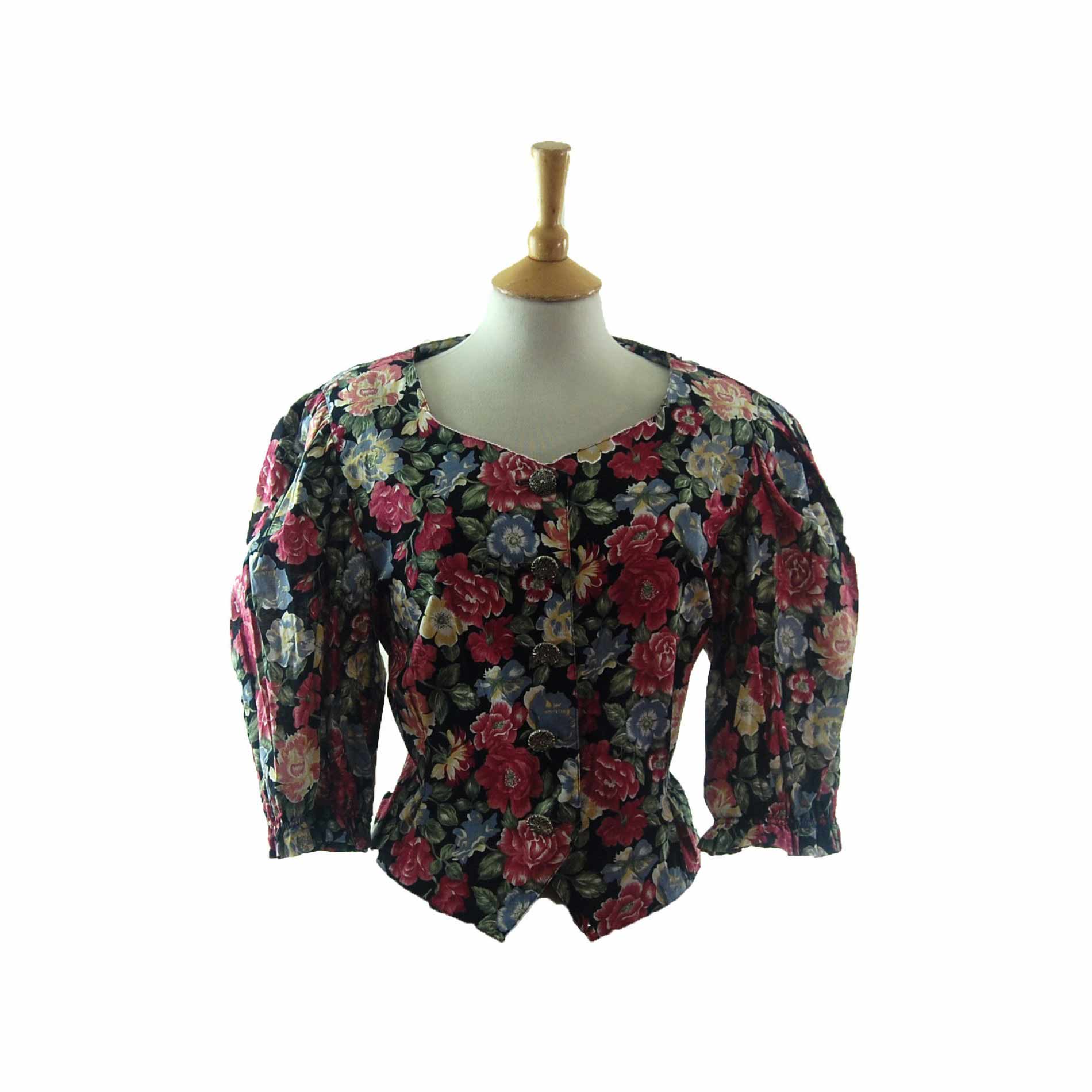 80s Floral Blouse - UK size 8 - Blue 17 Vintage Clothing