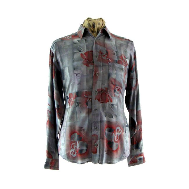 80s red and grey floral print shirt