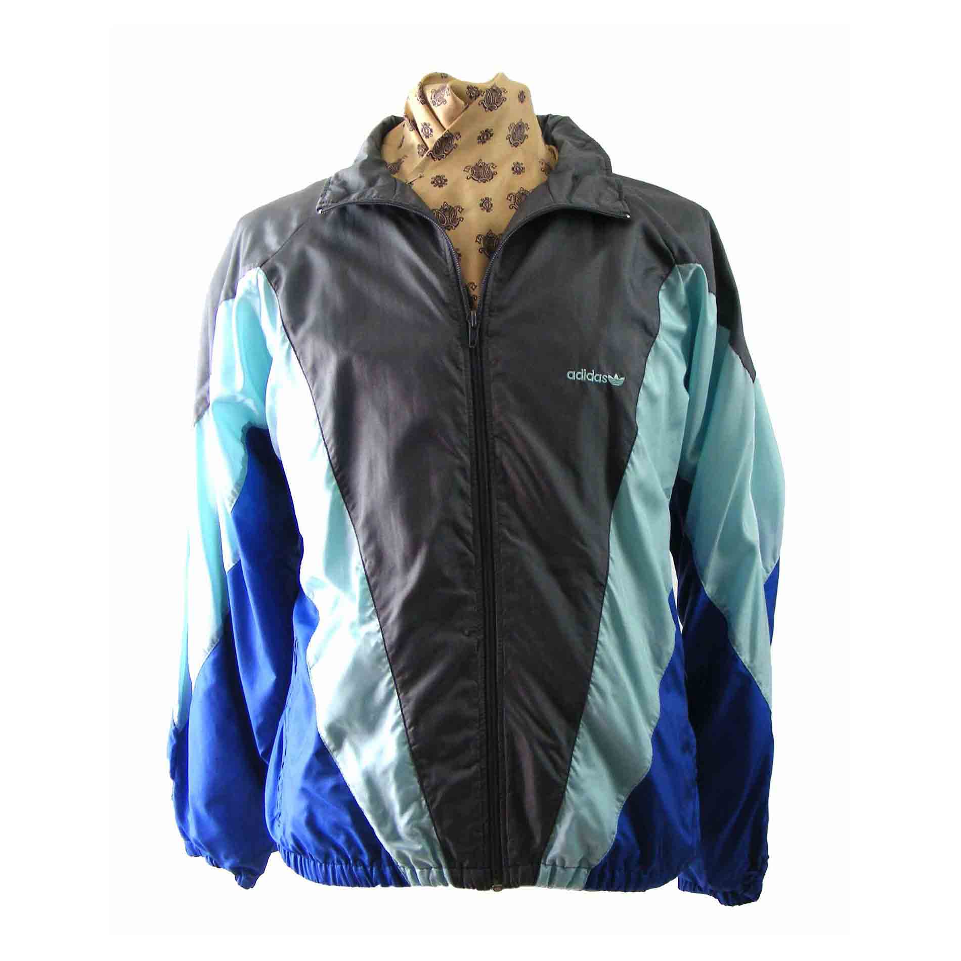 80s ADIDAS Blue & grey shell suit top