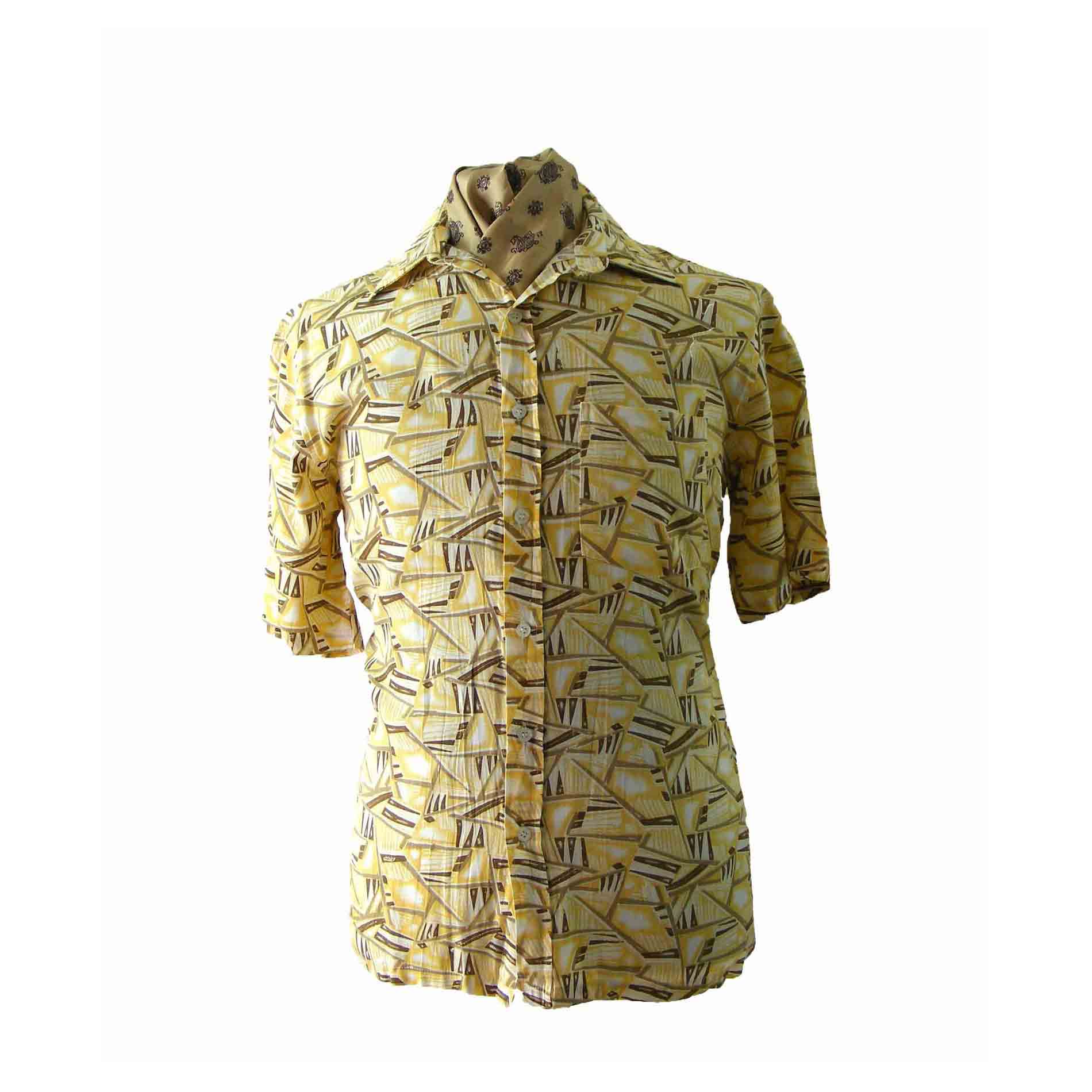 80s Yellow Abstract Print shirt - L