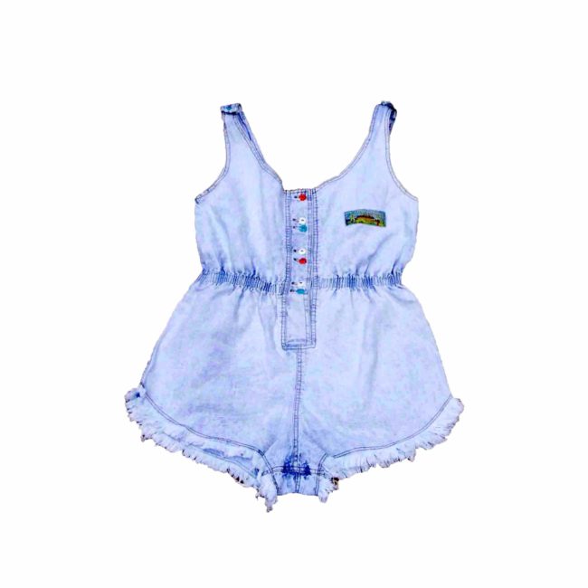 90s Acid Wash Blue Cotton Cropped Play suit