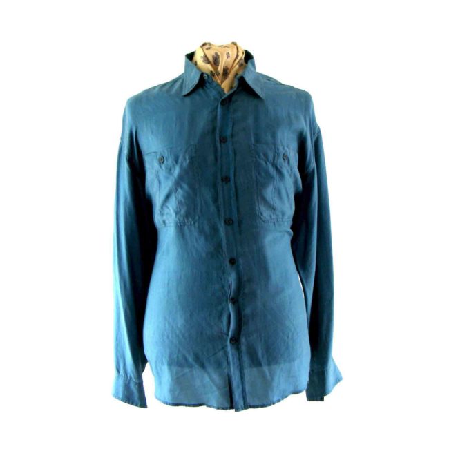 90s Azure blue silk shirt
