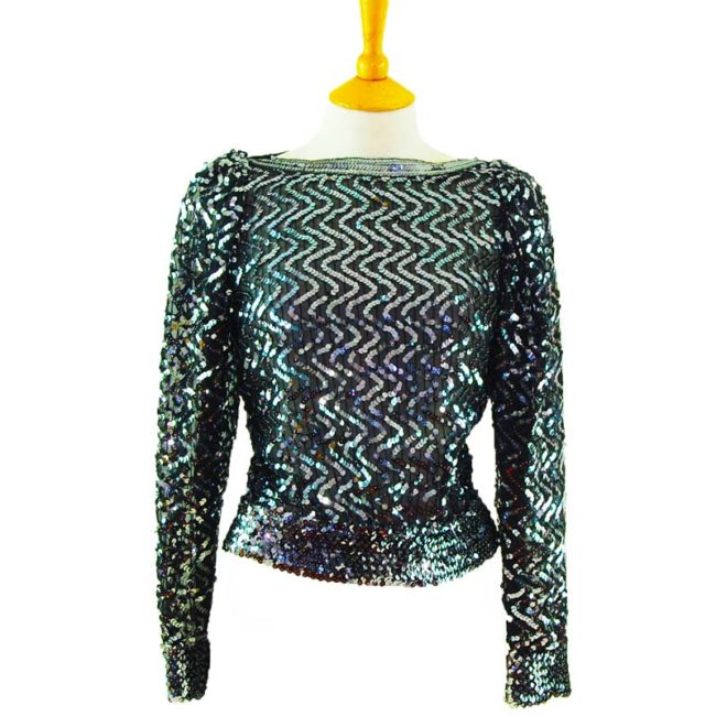 90s Black And Silver Sequined Top