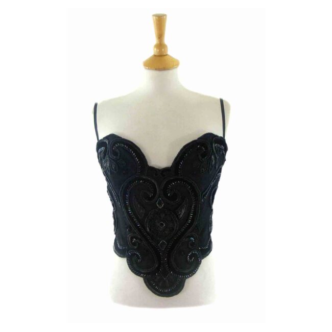 90s Black Beaded Bustier - 10
