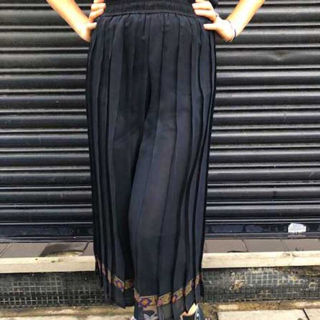 90s Black Sheer Chiffon Culottes