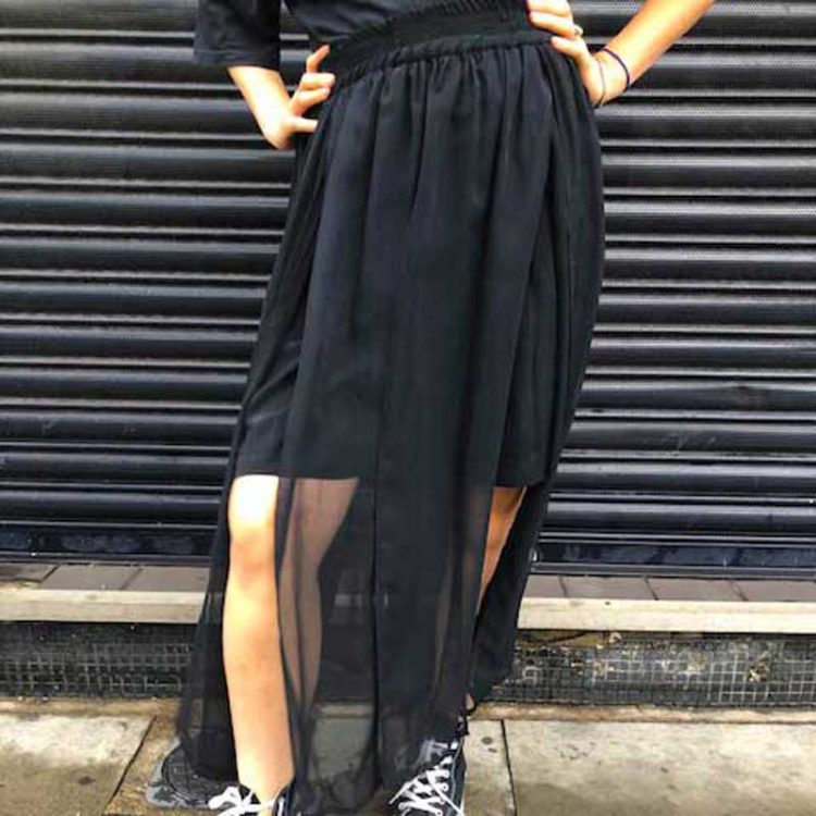90s Black Split Pleat Chiffon Skirt