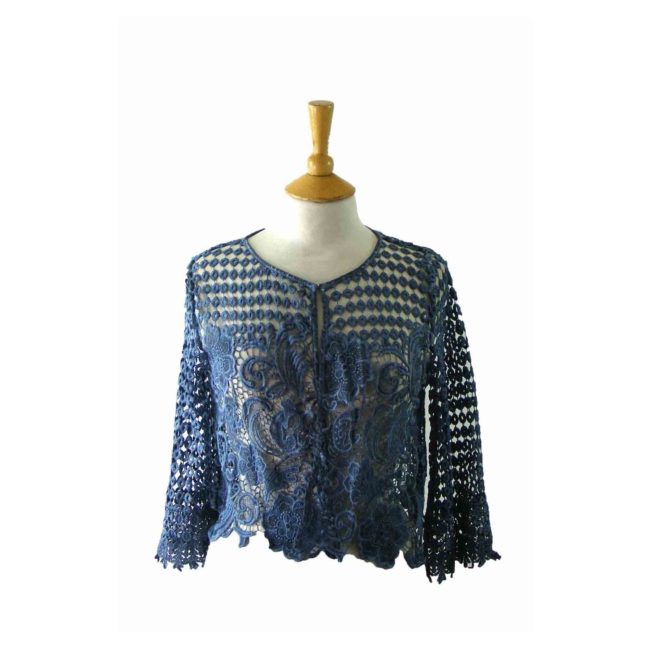 90s Blue Floral Crotchet Cropped Top - 8