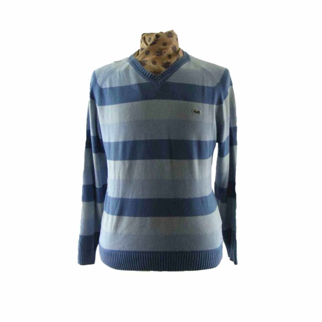 90s Blue Striped Lacoste Sweater - L