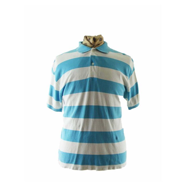 90s Blue & White Striped Polo shirt - L
