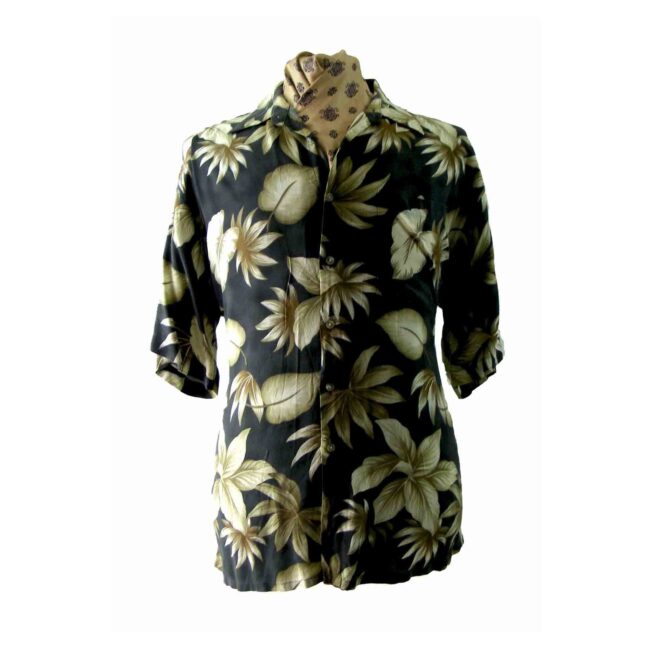 90s Brown Hawaiian Floral Print shirt - L