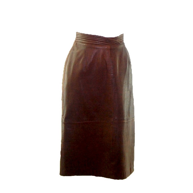Brown Leather Pencil Skirt - UK 10 - Blue 17 Vintage Clothing