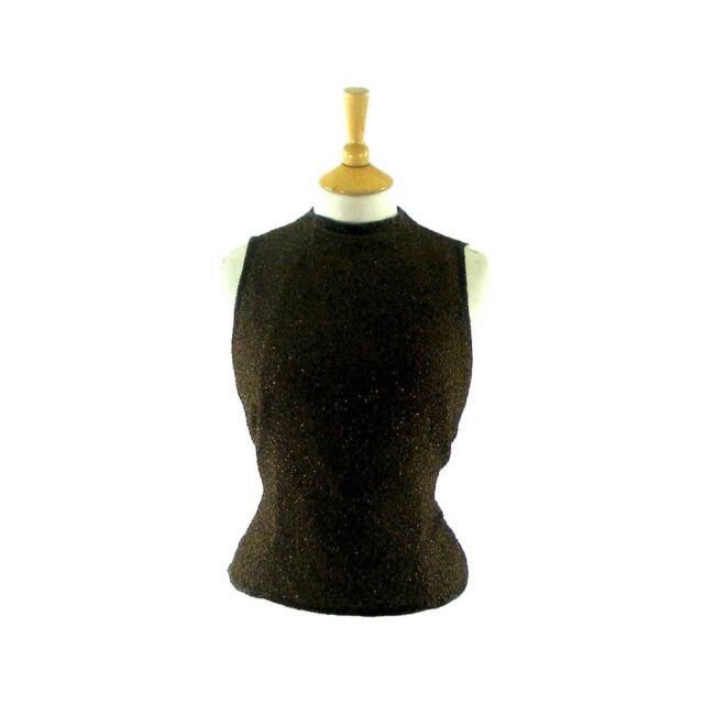 90s Brown Silk Beaded Top