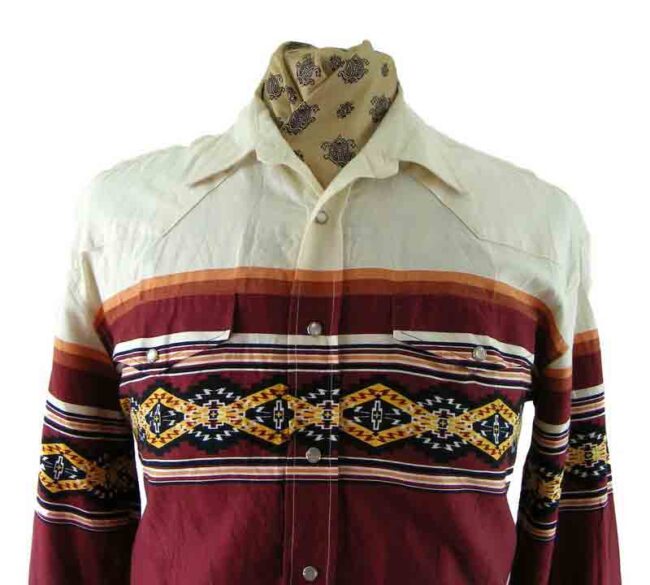 90s Burgundy South Western Shirt - Image 2