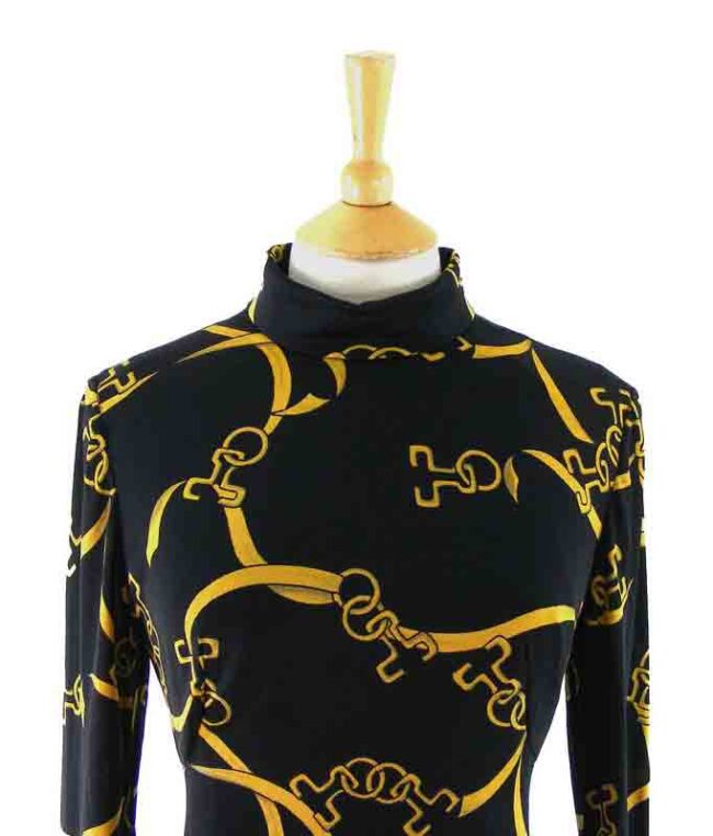 90s Chain Print Black Dress - Image 2