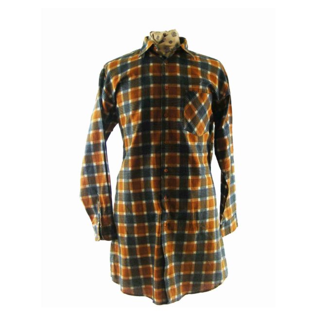 90s Checked Orange Grandfather Shirt - 2XL