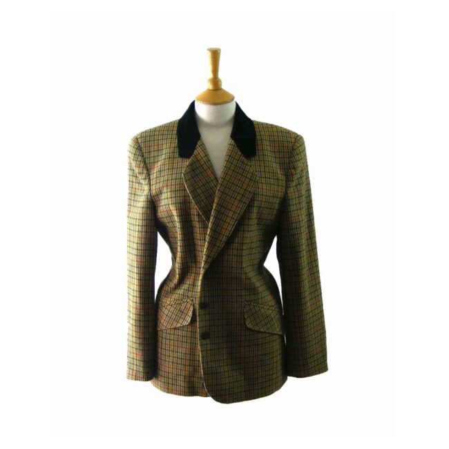 90s Checked Wool Hacking Style Jacket  - 12