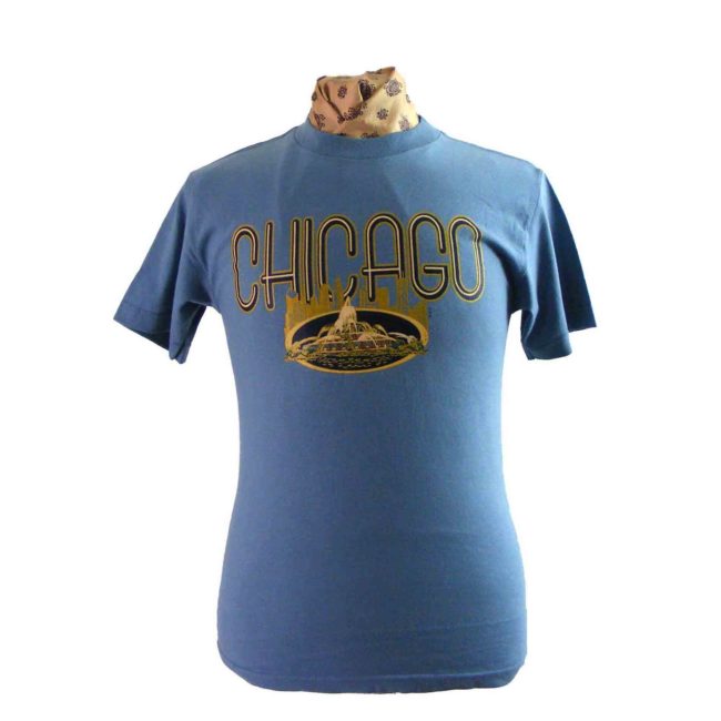 90s Chicago Print Blue T shirt - S