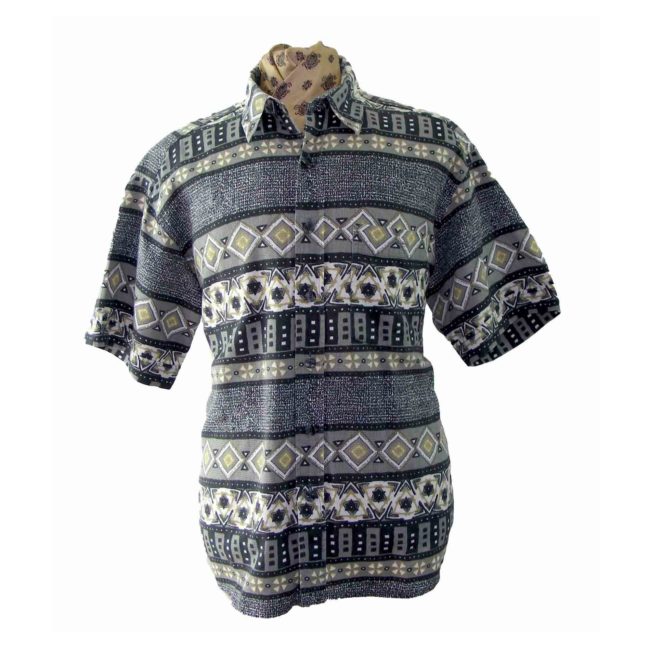 90s Ethnic Print Short Sleeved shirt - 2XL