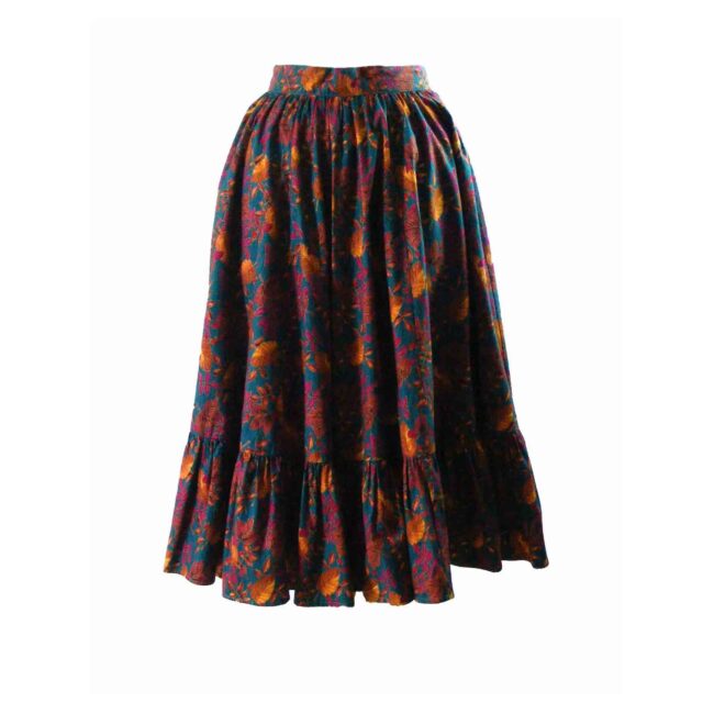 90s Floral Print A Line Ruffled Skirt - 12