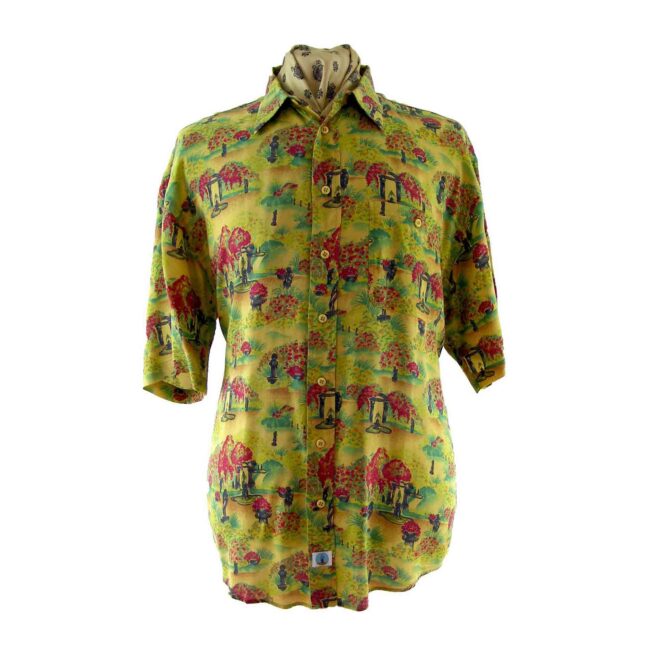 90s Garden Print Shirt - Blue 17 Vintage Clothing