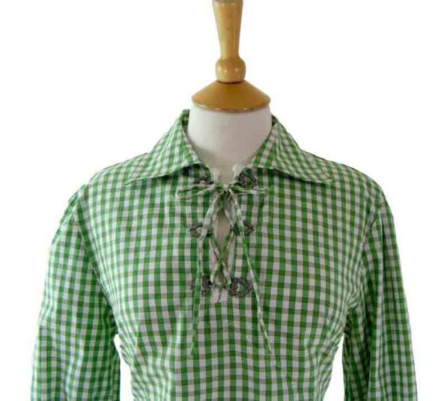 90s Green Gingham Blouse - Image 2