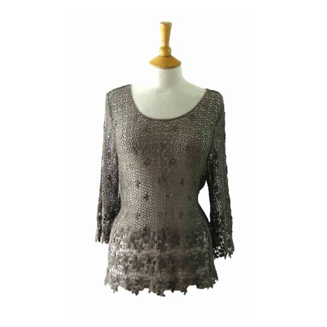 90s Grey Floral Crotchet Top - 8