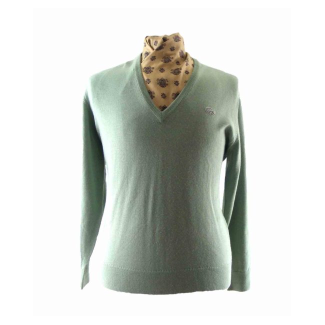 90s Lacoste Avocado Green V Neck Sweater - XL
