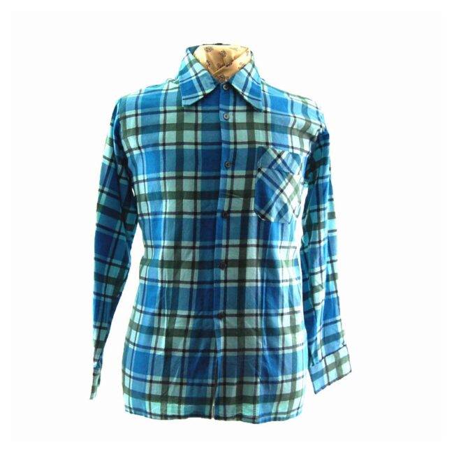 90s Mens Black Blue Flannel Shirt - L